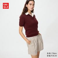 优衣库 麻棉短裤 女 深米色