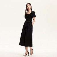 VERO MODA 方领泡泡袖松紧拼接小黑裙