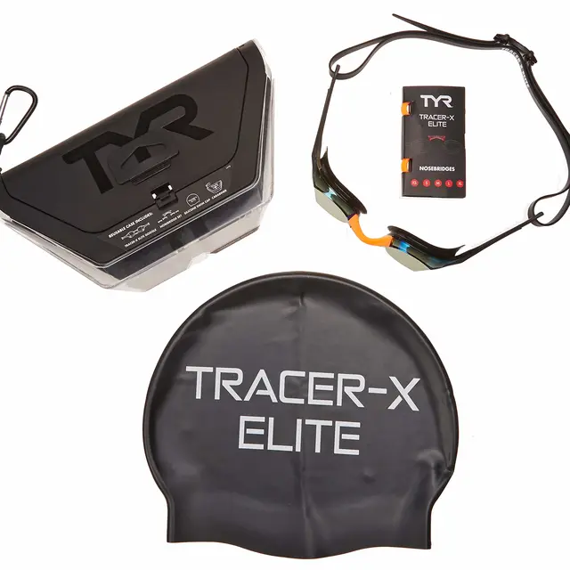 TYR Tracer-X Elite 涂层防雾竞速游泳镜 防眩光低阻力 金橙镜面配色