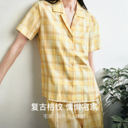 Ubras 刘雯同款 纯棉格子纹短袖短裤家居服套装