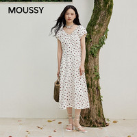 MOUSSY 028JSC33-1024 法式碎花V领泡泡袖连衣裙 白色 S