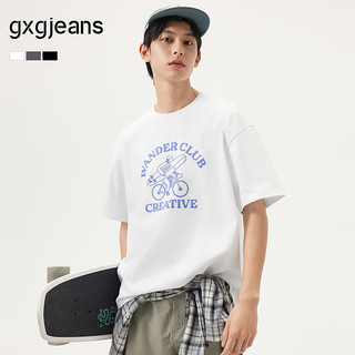 gxgjeans 男士印花圆领短袖T恤 白色 XL