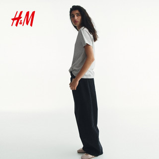 H&M 女士T恤 圆领纯棉宽松休闲短袖上衣 0963662