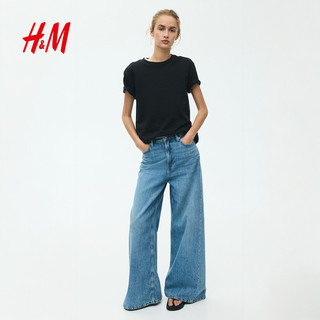 H&M 女士T恤 圆领纯棉宽松休闲短袖上衣 0963662