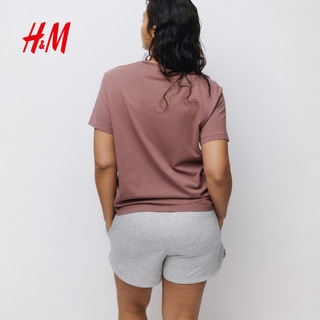 H&M 女士T恤 圆领纯棉宽松休闲短袖上衣 0963662