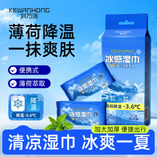 科万鸿 迷你包装湿巾学生擦脸清洁湿巾纸儿童随身装小包便携口袋湿巾纸 科万鸿冰感湿巾