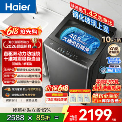 海尔 波轮洗衣机全自动直驱变频10/12公斤手搓式防缠绕 10公斤6VE2