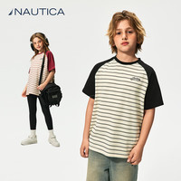 NAUTICA 诺帝卡 男童女童重磅条纹短袖T恤 黑色 150