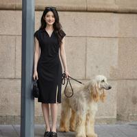 秋水伊人 时尚Polo领连衣裙女高腰侧开叉中长裙