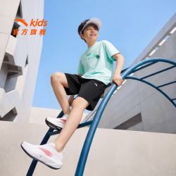 安踏 5711-3 速干凉感 冰块蓝T恤 黑色五分裤 165cm 男童套装