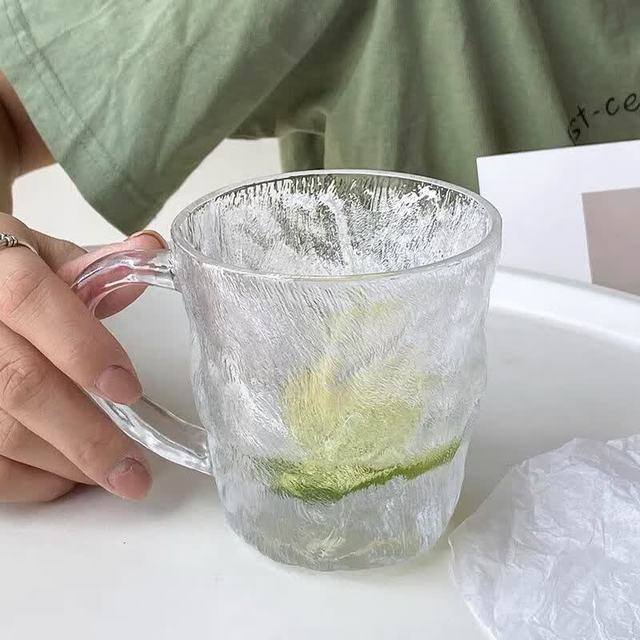 Jidaocook 冰川纹玻璃杯 400ml 带把高款