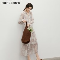 红袖 女士印花雪纺连衣裙 90226101606