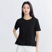 茵曼 纯棉法式花边短袖白T恤女2026夏季百搭极简风休闲舒适上衣