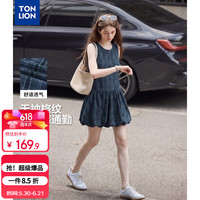 唐狮 女连衣裙 花苞无袖藏青格纹