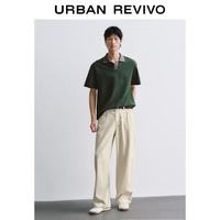 URBAN REVIVO 夏季男装时尚复古撞色翻领宽松落肩POLO马球衫 墨绿 M