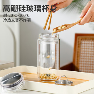 富光 双层高硼硅玻璃杯 茶水分离 500ml 水杯子