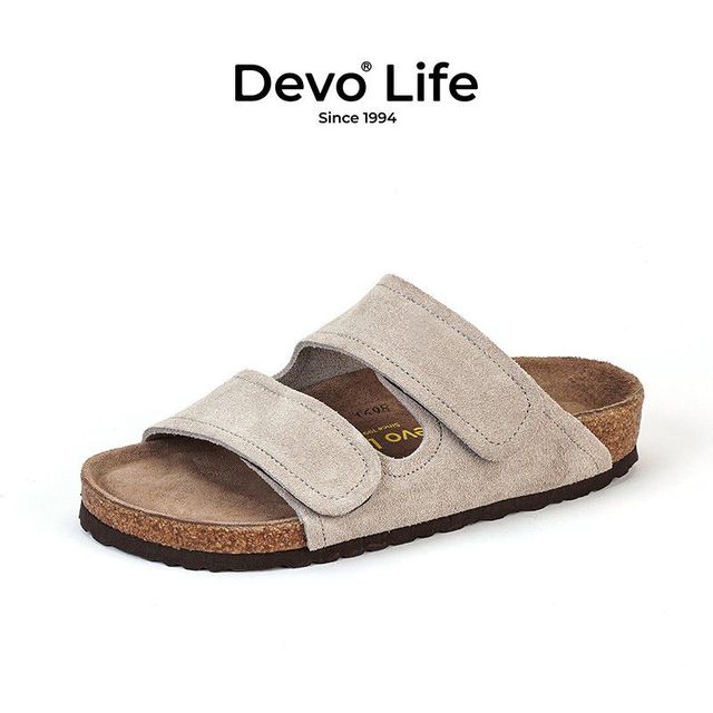Devo Life 女士夏季软木拖鞋魔术贴潮休闲时尚一字凉拖