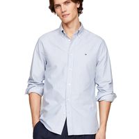 Tommy Hilfiger 汤米·希尔费格 男式 纽扣衬衫 长袖牛津纺衬衫,常规版型,男士纽扣衬衫,也有大码和高个码 有领 长袖 常规版型 Shirt Blue  White Medium