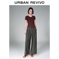URBAN REVIVO 棒球领修身T恤 棕红色 M 女士T恤