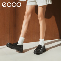 ecco 厚底乐福鞋女倪妮同款英伦风一脚蹬厚底增高牛皮女鞋 踪迹220723