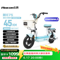 飞鸽 电动自行车 新E75新国标电动车2026长续航45KM48V13A铅酸电池用电瓶车可上牌碧水蓝