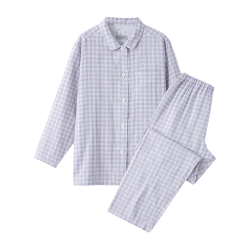 無印良品 MUJI 无侧缝双层纱织纯棉睡衣家居服套装 薰衣草色 L plus会员
