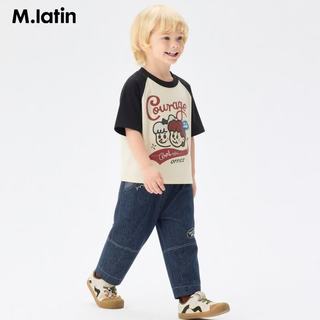 M.Latin/马拉丁 女童撞色印花短款T恤 黑色 110cm