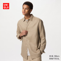 优衣库 法国麻衬衫/长袖男装女装衬衣亚麻482437 485656 477641/32深米色 S