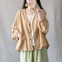 冰悦希 棉麻提花蝙蝠袖长袖衬衫