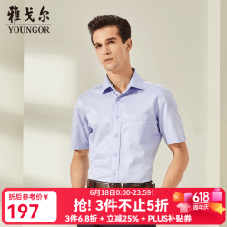 雅戈尔 衬衫男士 2019春季青年男休闲短袖衬衫 GSDP10171IJA 浅蓝 41