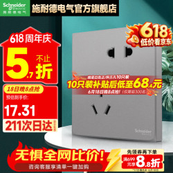 施耐德 Electric 施耐德电气 皓呈系列 斜五孔插座 薄雾灰
