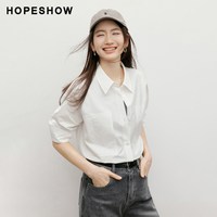 HOPESHOW/红袖 2026春季抽绳单排扣落肩长袖翻领短款白衬衫
