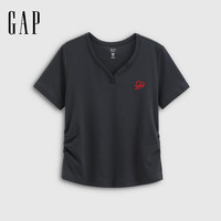 Gap 纯棉logo刺绣V领爱心捏褶短袖
