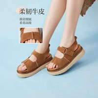 BASTO/百思图 ZHT90BL6 真皮厚底魔术贴休闲凉鞋 女 棕色 37
