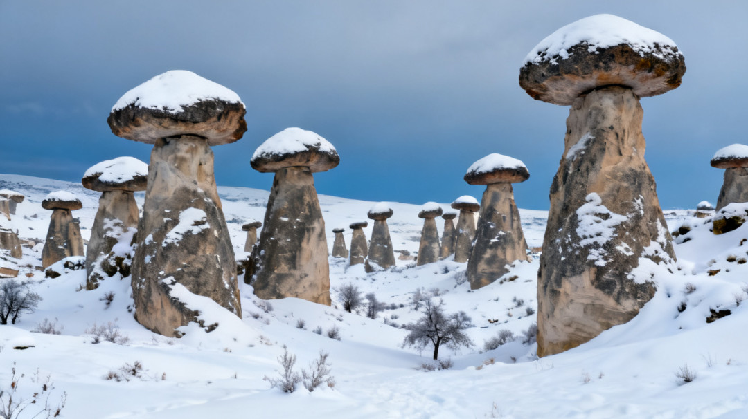卡帕多奇亚雪景精灵烟囱