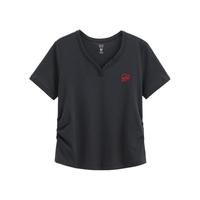 Gap/盖璞 纯棉logo刺绣V领爱心捏褶短袖上衣 碳灰色 S