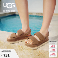 UGG 1141493 金星露趾魔术贴厚底增高凉鞋 栗色