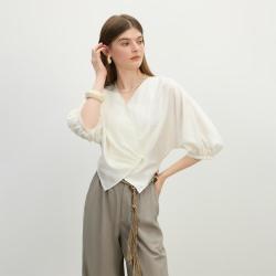 范思蓝恩 松弛慵懒感设计感五分袖衬衫女夏季短款衬衣