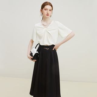 范思蓝恩 V领扭结短袖衬衫 米白色 L
