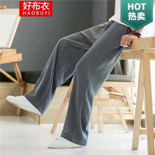 好布衣 亚麻裤子男 春夏季复古棉麻直筒裤 米色 XL