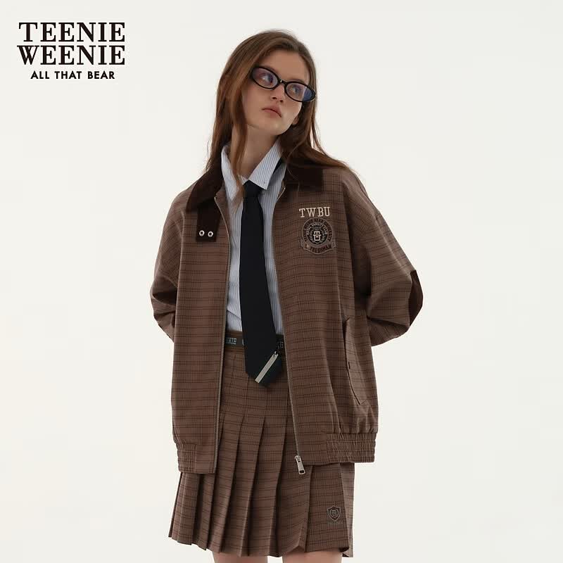 TEENIE WEENIE 小熊秋复古宽松格纹夹克 卡其色 M