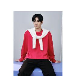 GXG 男士长袖红色圆领卫衣休闲百搭