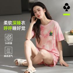 YOUKESHU 女士碎花短袖短裤家居服套装可外穿