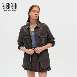 TEENIE WEENIE 小熊女装衬衫秋复古简约宽松外套设计感上衣 煤灰色