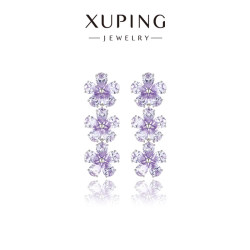 XUPING旭平首饰 超闪三花锆石耳环 仙气长款耳坠 女日常通勤百搭高级感耳饰送礼 薰衣草紫