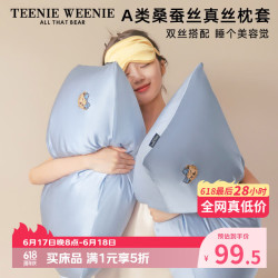 TEENIE WEENIE 小熊 A类真丝枕套 100%桑蚕丝 19姆米 单只装 蓝色