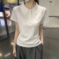拉夏贝尔 polo衫正肩短袖T恤女夏季2026新款插肩袖百搭显瘦小上衣 灰色
