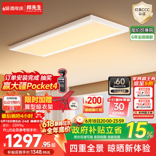 国家补贴、PLUS会员：邦先生 电动晾衣架阳台晾晒架自动升降伸缩隐形晾衣机照明隐藏双杆晒被
