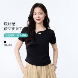 茵曼 女士镂空斜领短袖T恤 26年夏季