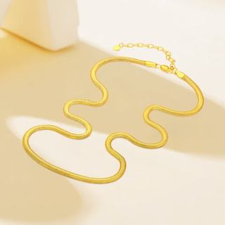 梦金园 5G足金扁蛇骨素链 黄金项链